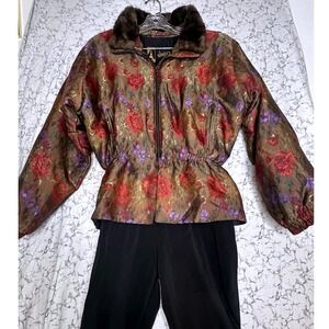 Vintage Skea Paris/Vail Floral Print Snowsuit w/ Faux Fur Collar | Tagged Sz: 12